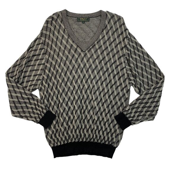 Bobby Jones Alpaca Sweater Mens L Large Gray Black V Neck Knit Dolman Golf - Picture 1 of 10